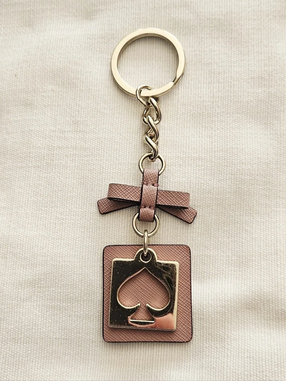 Kate Spade Pink Bow Spade Square Keychain